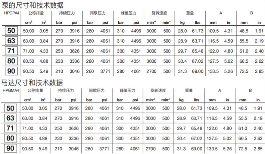 HPGPA4, HPGMA4邦贝Bondioli齿轮泵/马达技术数据